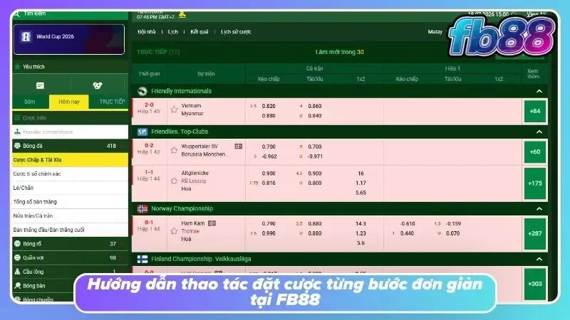 Quy trình tiến hành đặt cược dễ dàng tại FB88